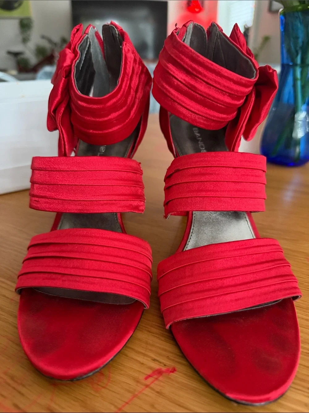 Bandolino Red Satin Bow Strappy High Heels